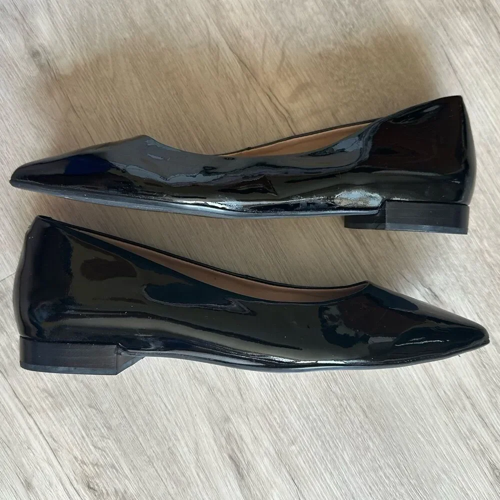 Marc Joseph New York Shoes Bianca CT Black Patent Leather Pointed Toe Flats Sz 8